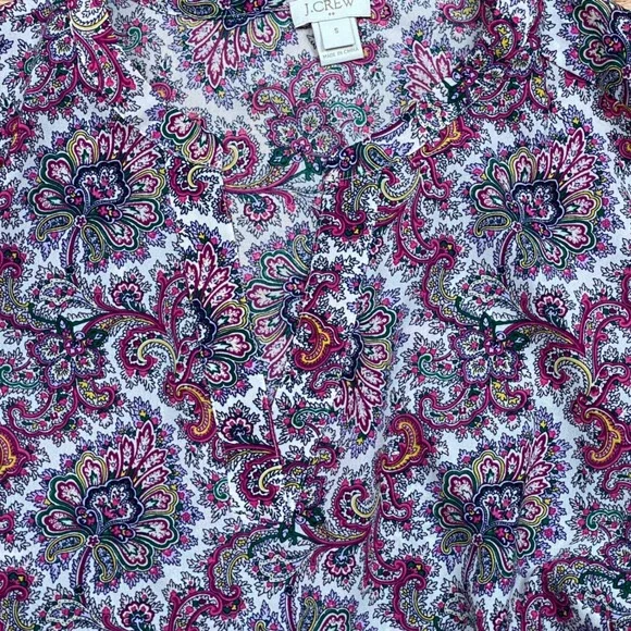 J.Crew Paisley V-Neck Blouse Womens Small Pink Purple Bell Sleeve Boho Retro - Picture 10 of 10